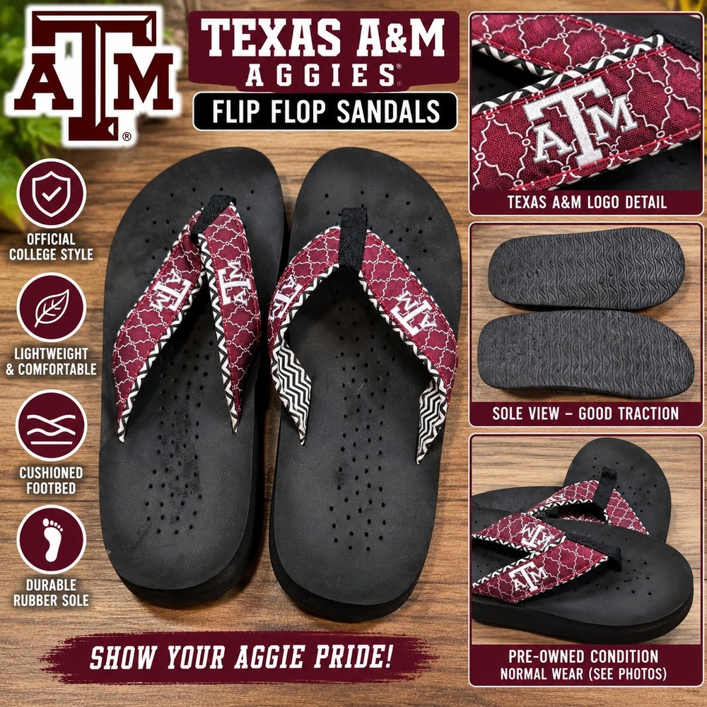 Texas A&M Aggies Flip Flop Sandals Black Maroon NCAA Collegiate Fan Gear